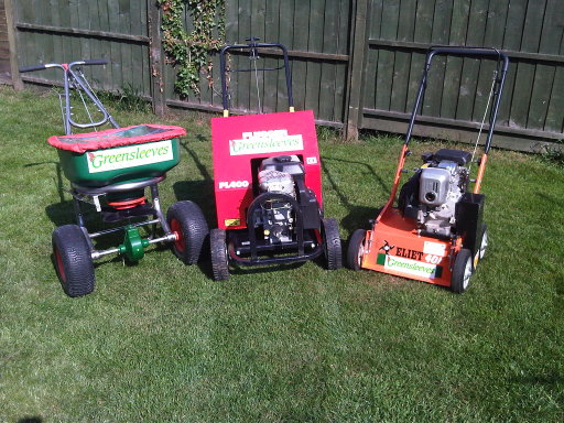 Meet the team (Left to right) bucket spreader, hollow tine aerator (plugger) scarifyer