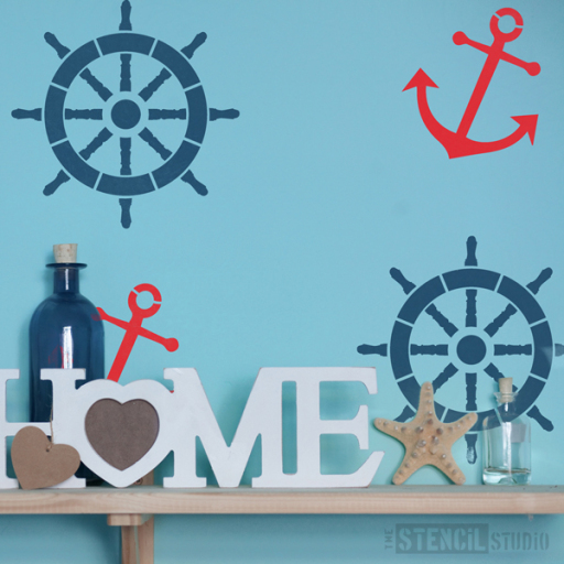 Ships Ahoy! wall Stencil - Perfect for decorating a bathroom.
