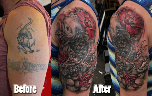 Koi Tattoo cover up London Blue Lady Tattoo