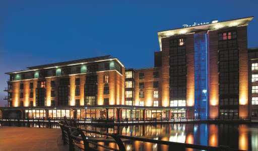 Hotel exterior evening