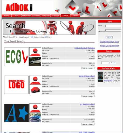 Search for Driving Instructors on ADBOK