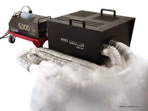 Special effects machines creating low fog