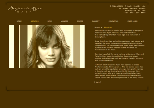 Website for Ben Ryan Hairdressing