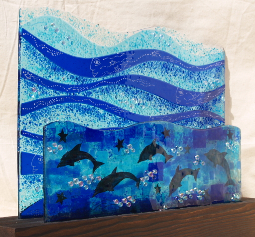 Fused glass panel: "Out To Sea"
