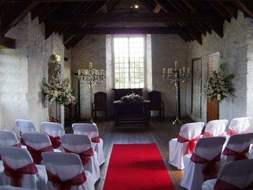 Designed Occasions Collection of our 7ft Candelabras, Silk Bridal Flowers and Chair Cover Hire