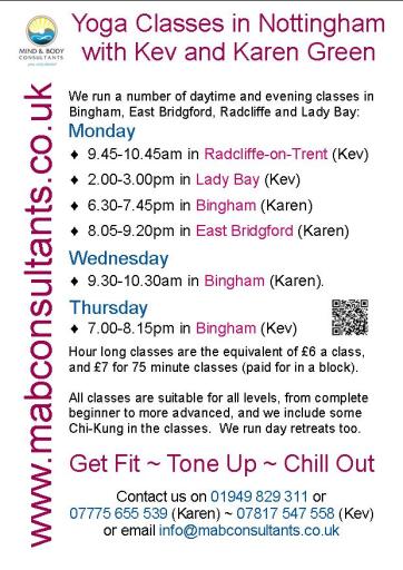 Yoga classes in Nottingham with Mind &amp; Body Consultants (Bingham, East Bridgfod, Lady Bay, Radcliffe