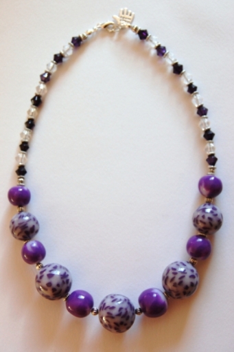 hand-made one-off polymer clay patterned beads necklace