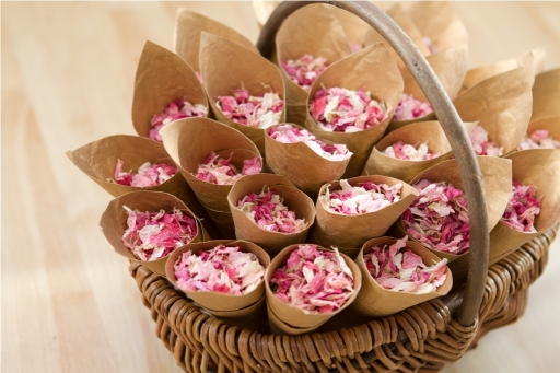 Natural biodegradable real petal confetti - cones and willow trug