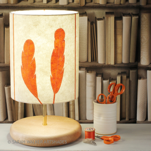 Appliqued feather design table lamp