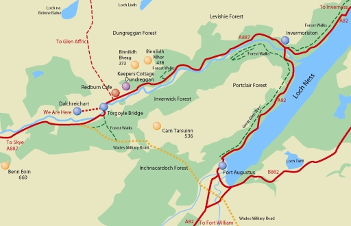 Binnilidh Mhor B&amp;B Location Map Loch Ness Scotland