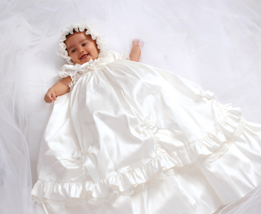 Sarah Louise Traditional Ivory Silk Christening Gown with Bonnet