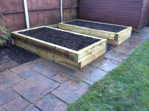 Raised beds using treated sleepers
