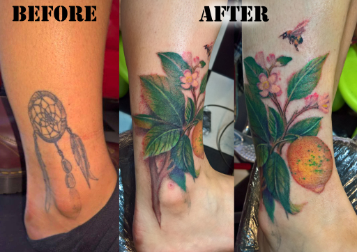 London Blue Lady Tattoo, tattoo cove up