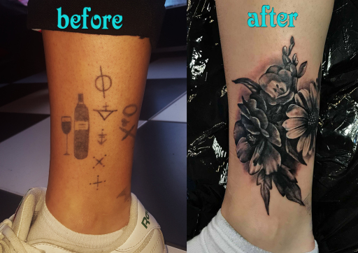 Flowers Tattoo cover up London Blue Lady Tattoo