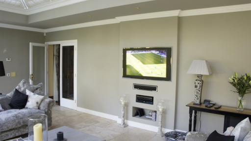 46" Sony set into a cavity wall with SkyHD, Blu-Ray and Home Theatre system