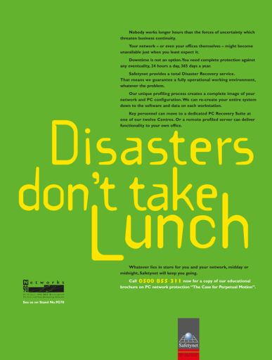 Safetynet Disaster Recovery ad for the IT industry