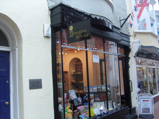 Exterior decoration of a local bookshop with a GEORGIAN facade.