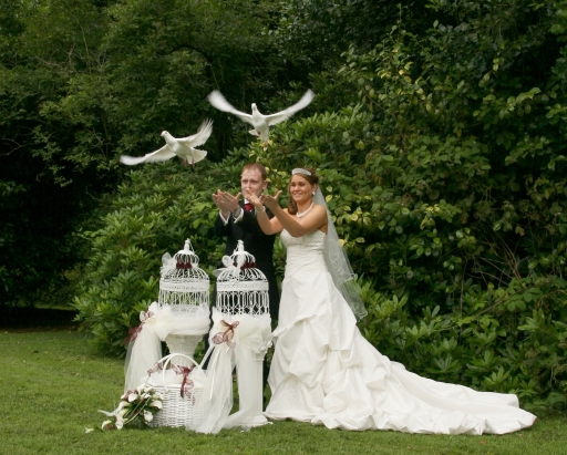 Esther &amp; David release a pair of Doves at The Hill, Abergavenny