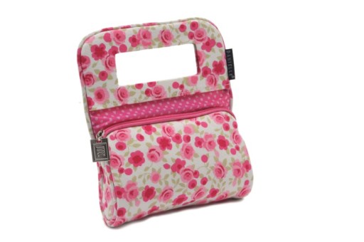 Ditsy Rose Make Up Purse with Mirror, elegant floral design with pink satin lining