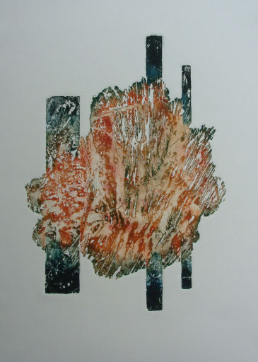 Rusted fronds ll collagraph print