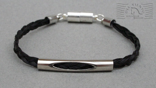 Horse hair bracelet with silver cut-out tube