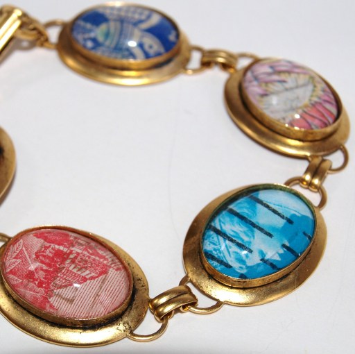 Vintage style gold plated postage stamp bracelet