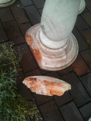 Broken marble table before restoration