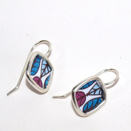 teeny squares with pattern silver metal earrings