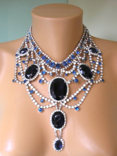 Vintage Sapphire Rhinestone Statement Necklace