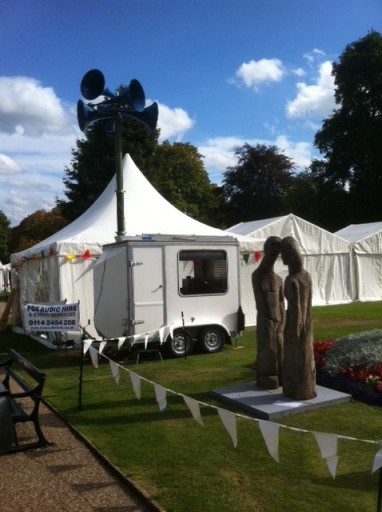 a public address unit on site ready to work and cover large areas with announcments