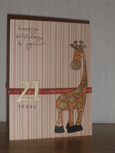 21st Birthday card for a giraffe loving young lady.