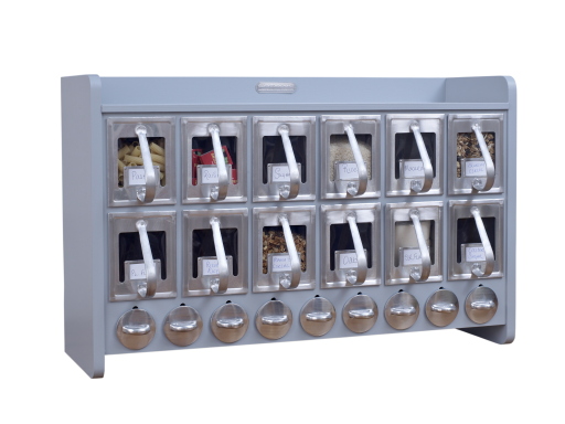 Freestanding or wall hung food and spice storage unit.