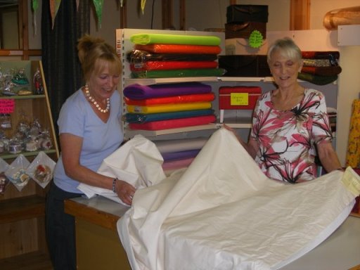 Deborah and Audrey at Market Fabrics in Trowbridge