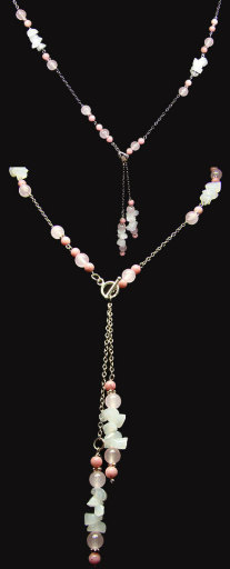Handmade Rhodonite Pink and White Quartz Necklace