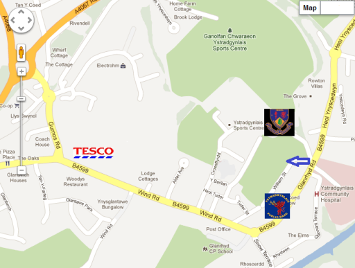 Ystradgynlais Brass Band - map to rehearsal venue