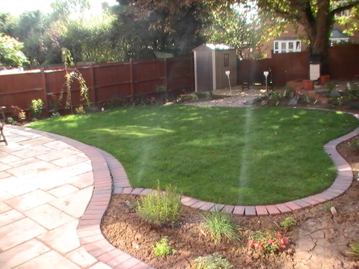patio, lawn, edging, planting, fencing