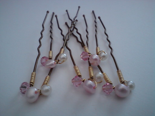 Baby Pink Pearl &amp; Crystal Bridal Hair Pins