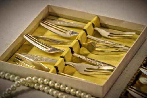 Vintage cake forks available to hire from Finer China