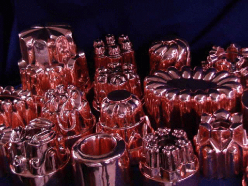 Collection of Copper Jelly Moulds. Polished and Lacquered