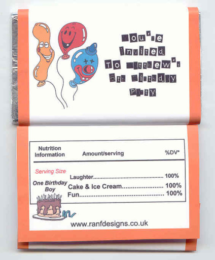 Personalised Birthday Favour Chocolate wrappers