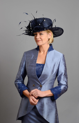 Elegant mother of the bride outfit from silk dupion and French lace
