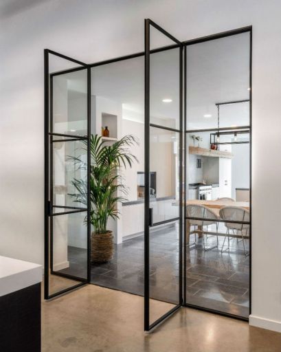 black steel doors
