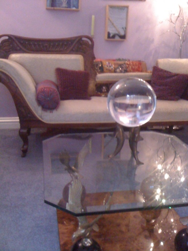 Sues' waiting room at Sanctuary, with its amazing crystal ball