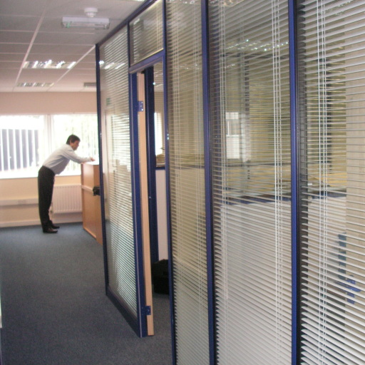 Glazed partition with integral blinds
