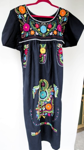 Blue Mexican Embroided Long Maxi Dress, Vintage Style, Boho/Hippie Ethnic M