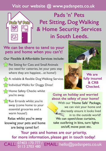 Pet Sitter, Dog Walker &amp; Home Security Services in South Leeds - Pads 'n' Pets