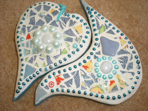 Little Retro Birds and Hearts made at Blue Sky Mosaics