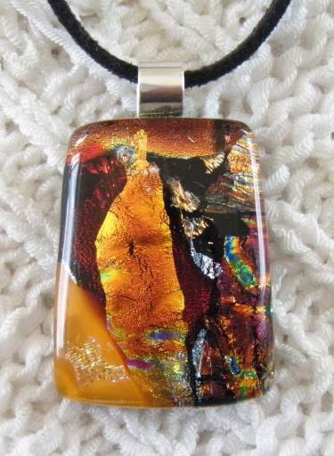 Copper and gold dichroic glass pendant