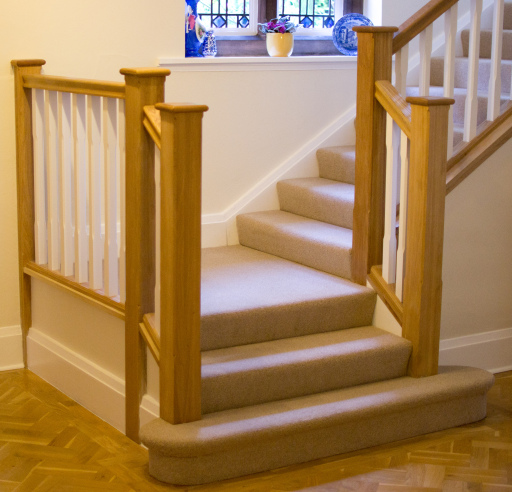 Staircase renovation in Upton. Oak newels and handrails.