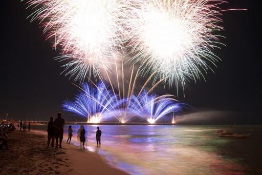 Wedding fireworks set to music